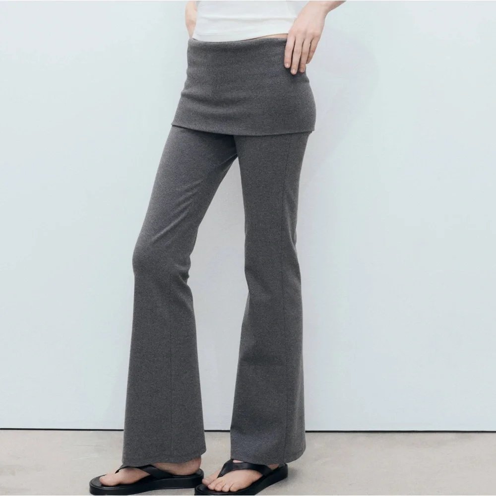 Mango MNG - gray fold over ribbed stretch pants